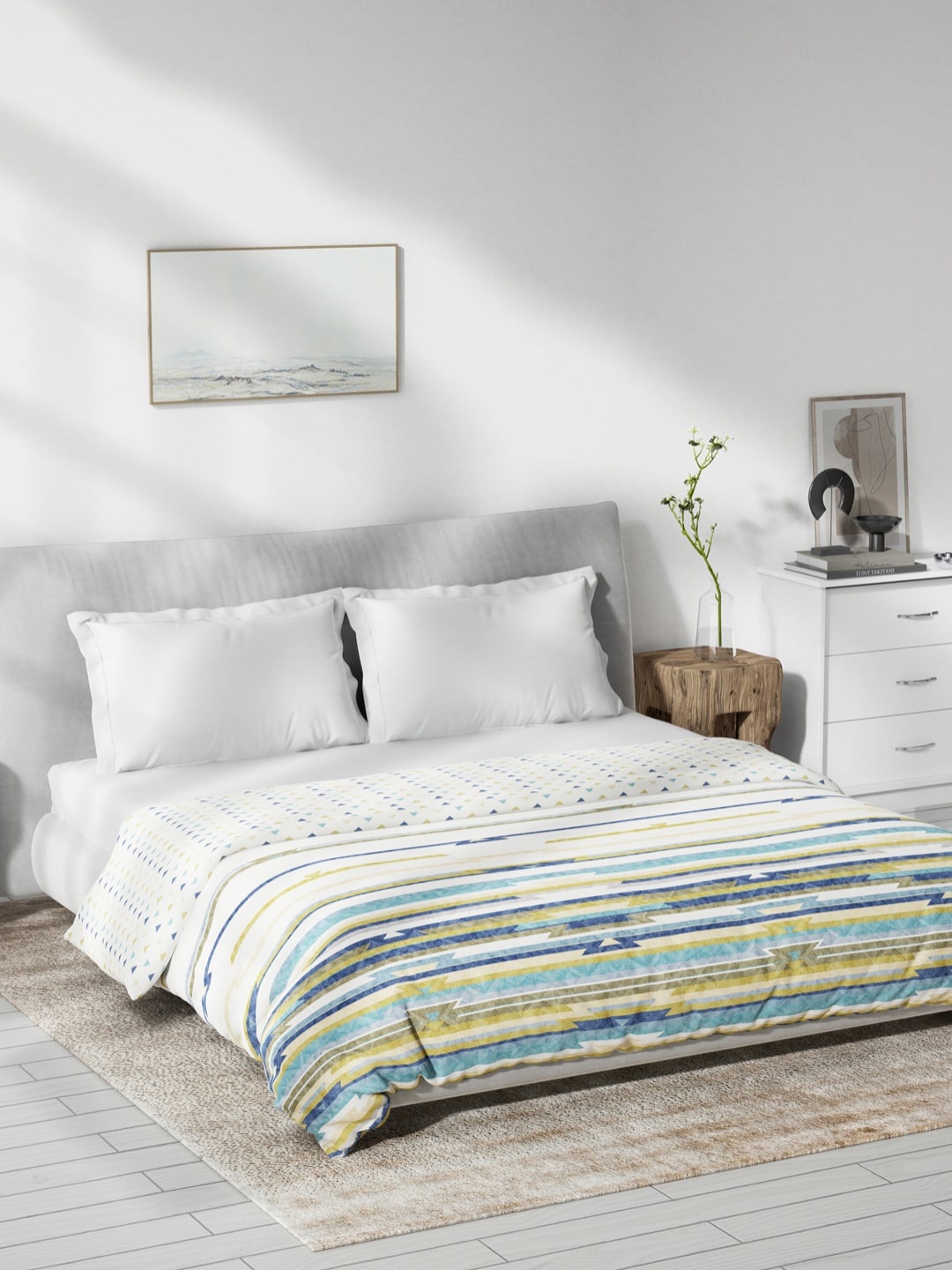 DDecor White & Blue Striped Mild Winter 150 GSM Double Bed Dohar