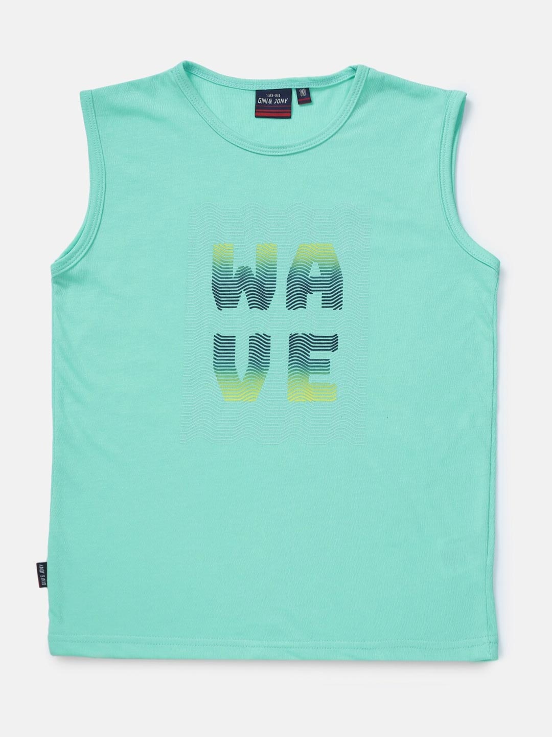 

Gini and Jony Boys Sea Green Typography Printed Cotton Running T-shirt