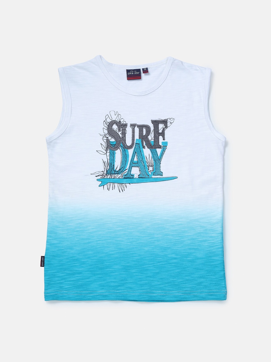 

Gini and Jony Boys Blue Printed Applique T-shirt