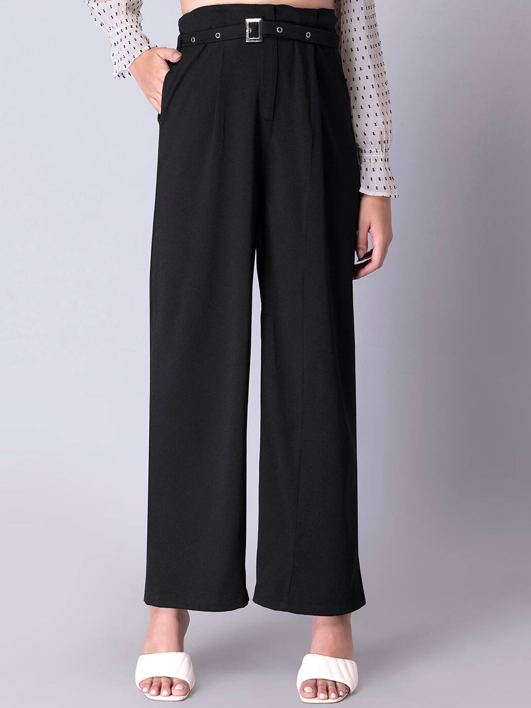 

FabAlley Women Black Pleated Trousers