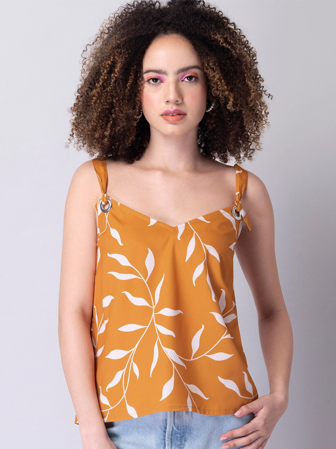 

FabAlley Orange & White Floral Print Crepe Top