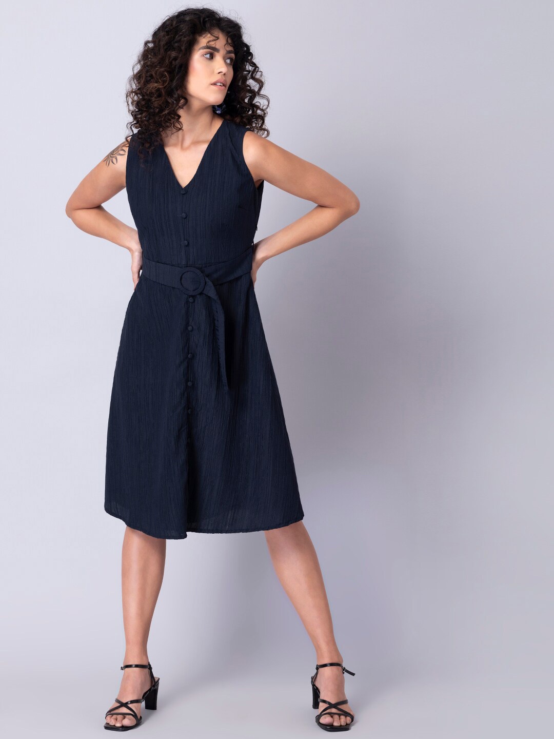 

FabAlley Navy Blue Crepe Midi Dress