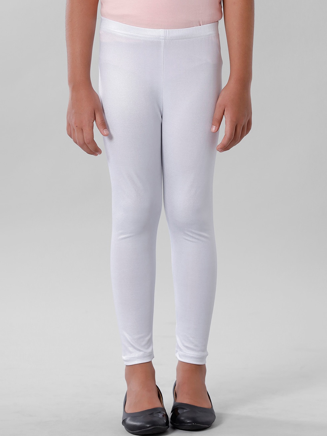 

De Moza Girls Silver Colored Solid Ankle Length Leggings