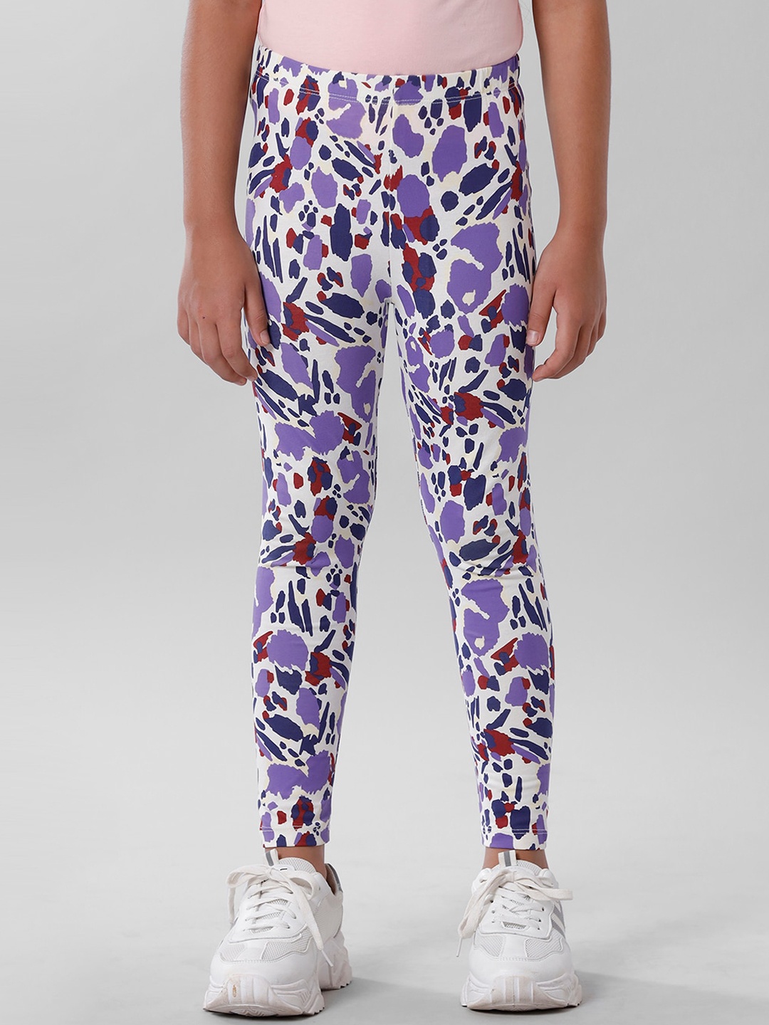 

De Moza Girls Purple & White Printed Ankle Length Leggings