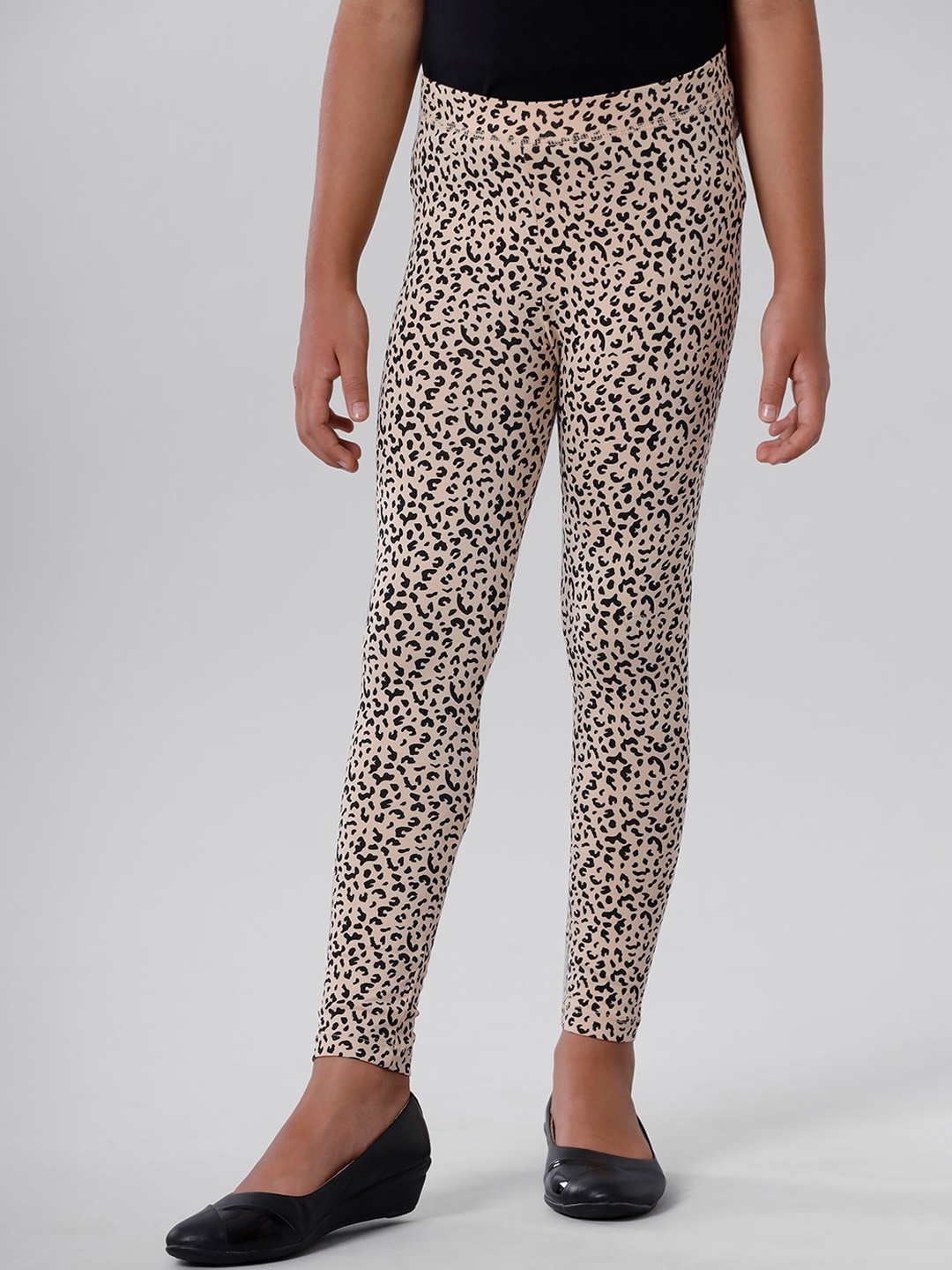 

De Moza Girls Beige & Black Printed Ankle Length Leggings