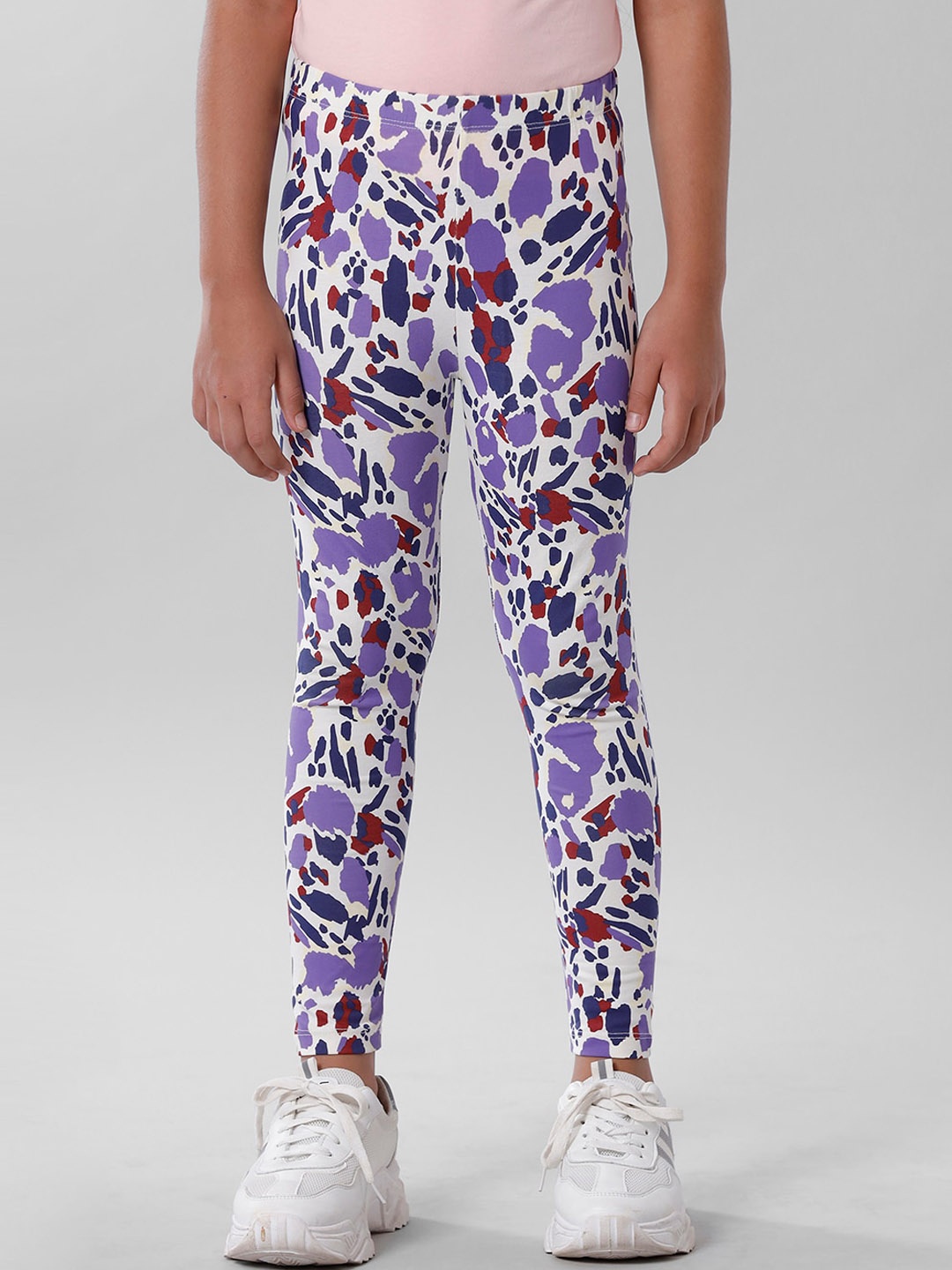 

De Moza Kids-Girls Purple Cotton Printed Ankle Length Leggings