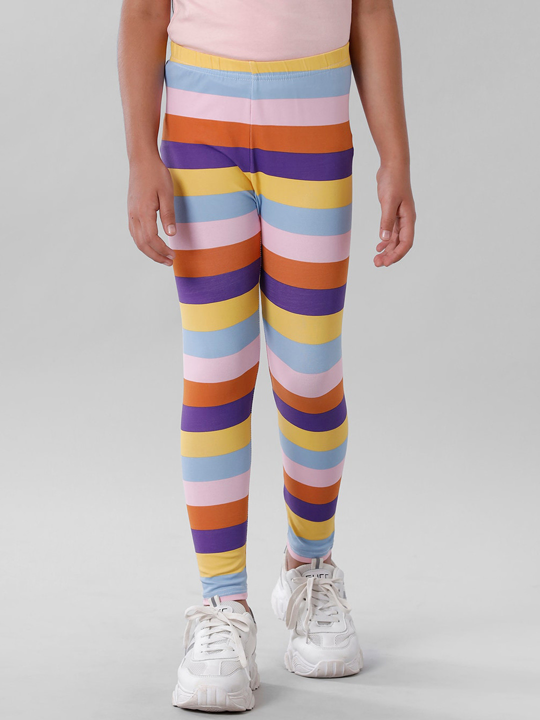 

De Moza Girls Orange & Purple Printed Ankle-Length Leggings, Multi