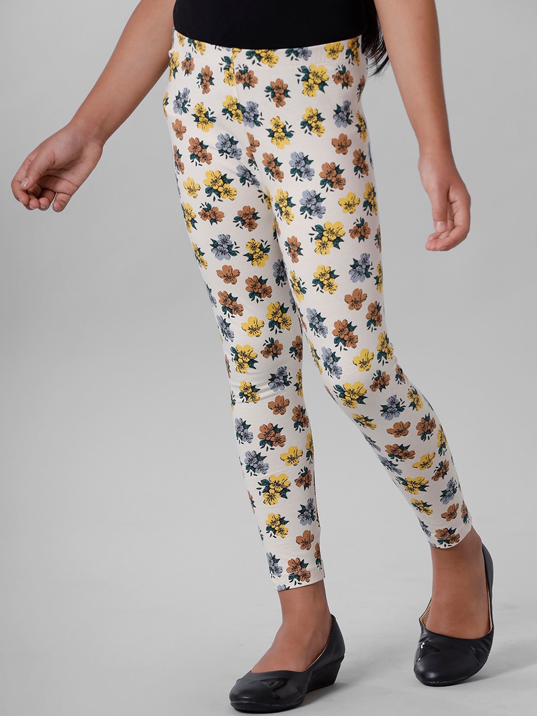 

De Moza Girls White & Blue Printed Cotton Leggings