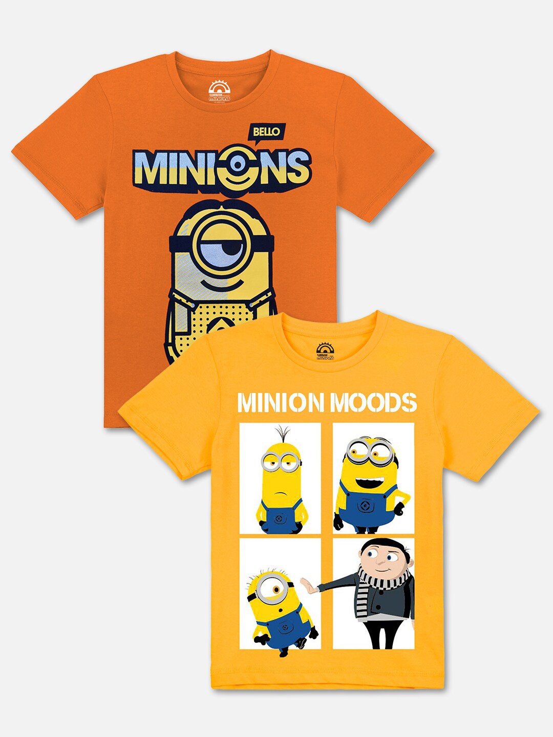 

Kids Ville Boys Yellow & Orange Pack Of 2 Minions Printed T-shirt