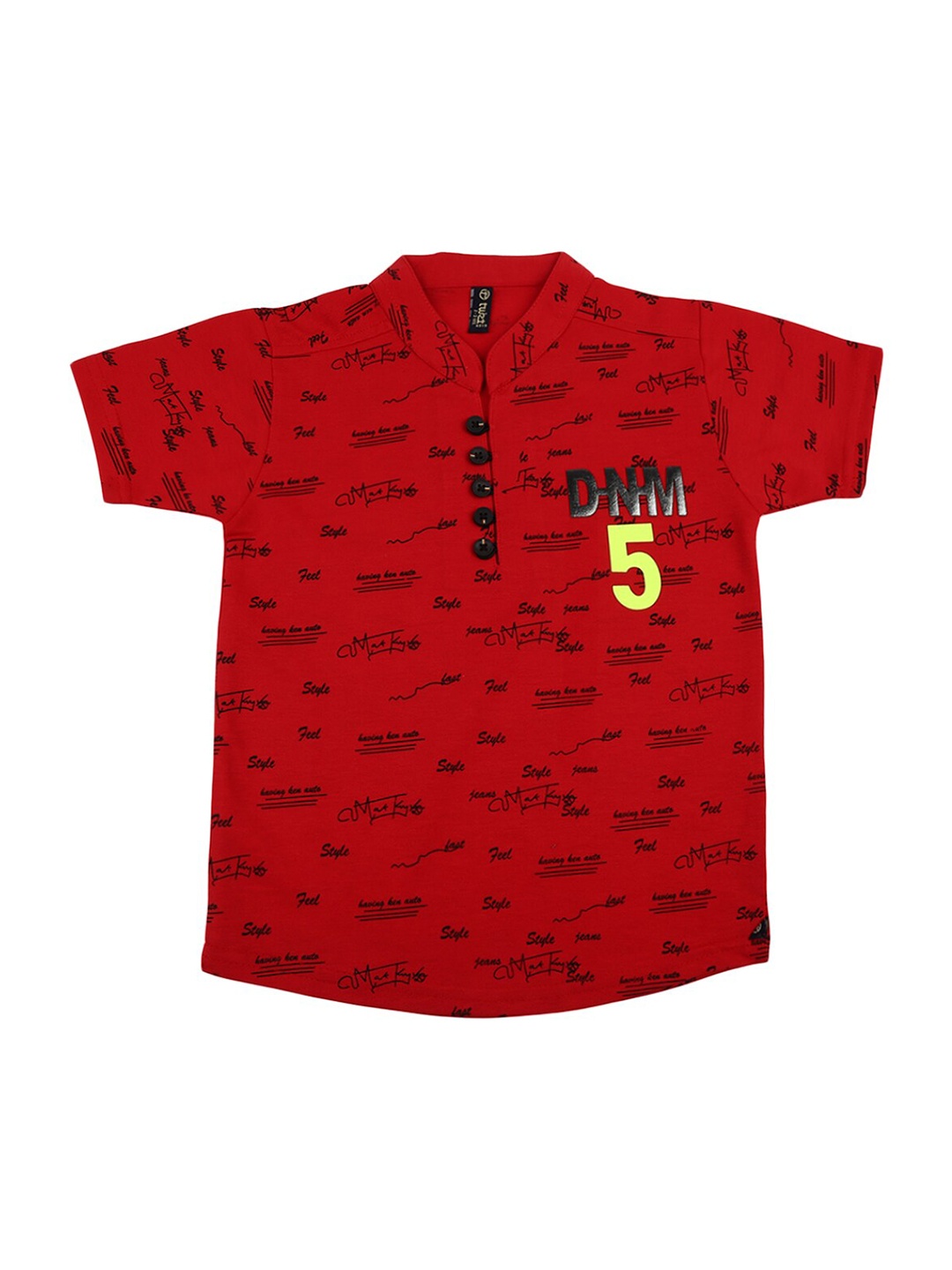

V-Mart Boys Red Typography Printed Mandarin Collar T-shirt