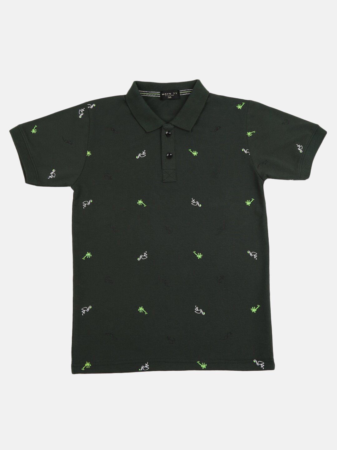 

V-Mart Kids Boys Olive Green Conversational Print Polo Collar T-shirt