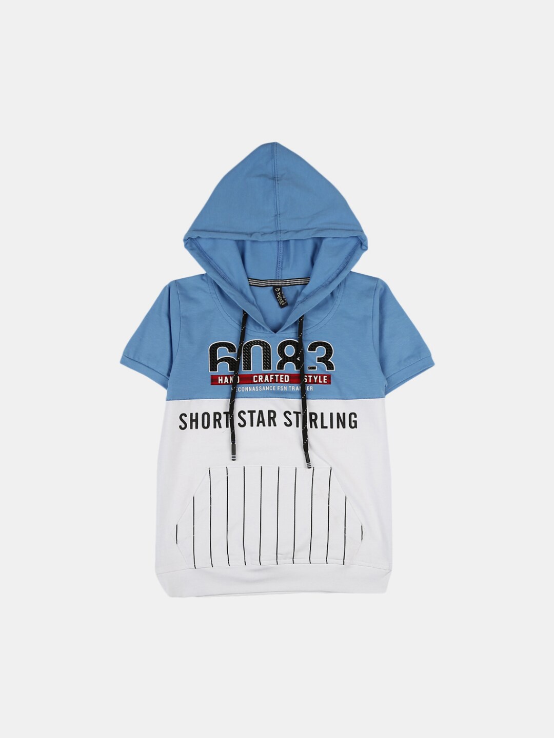 

V-Mart Boys Blue Colourblocked Striped Hooded Neck T-shirt