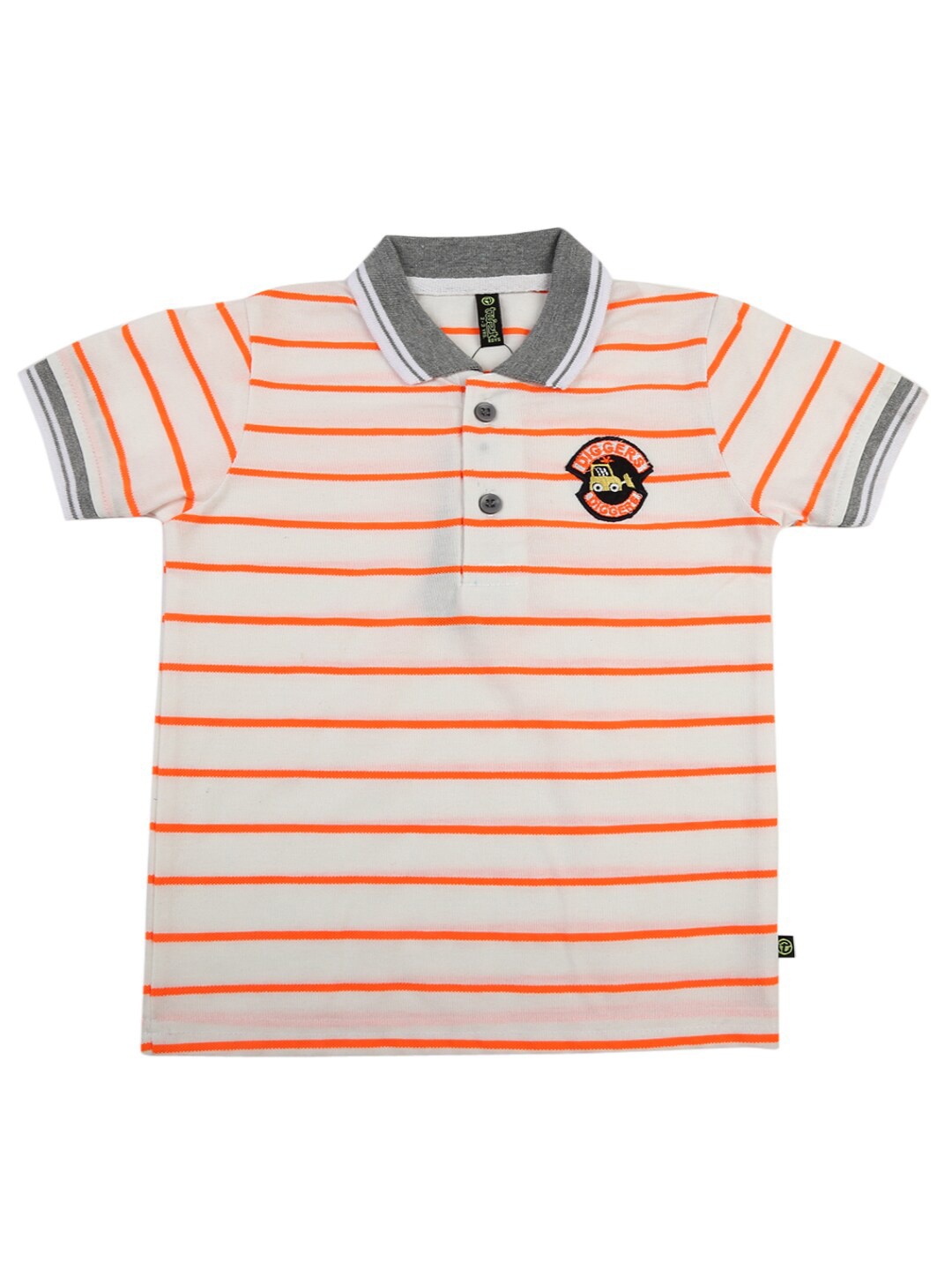 

V-Mart Boys Orange Striped Polo Collar Applique T-shirt