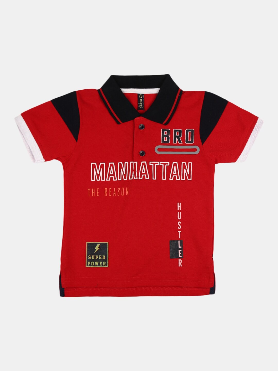 

V-Mart Boys Red Typography Printed Polo Collar Applique T-shirt