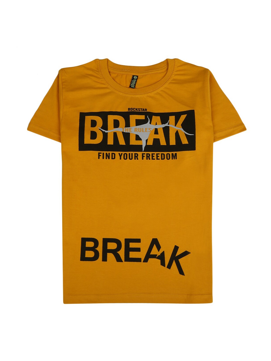 

V-Mart Boys Mustard Yellow & Black Typography Printed Regular Fit T-shirt