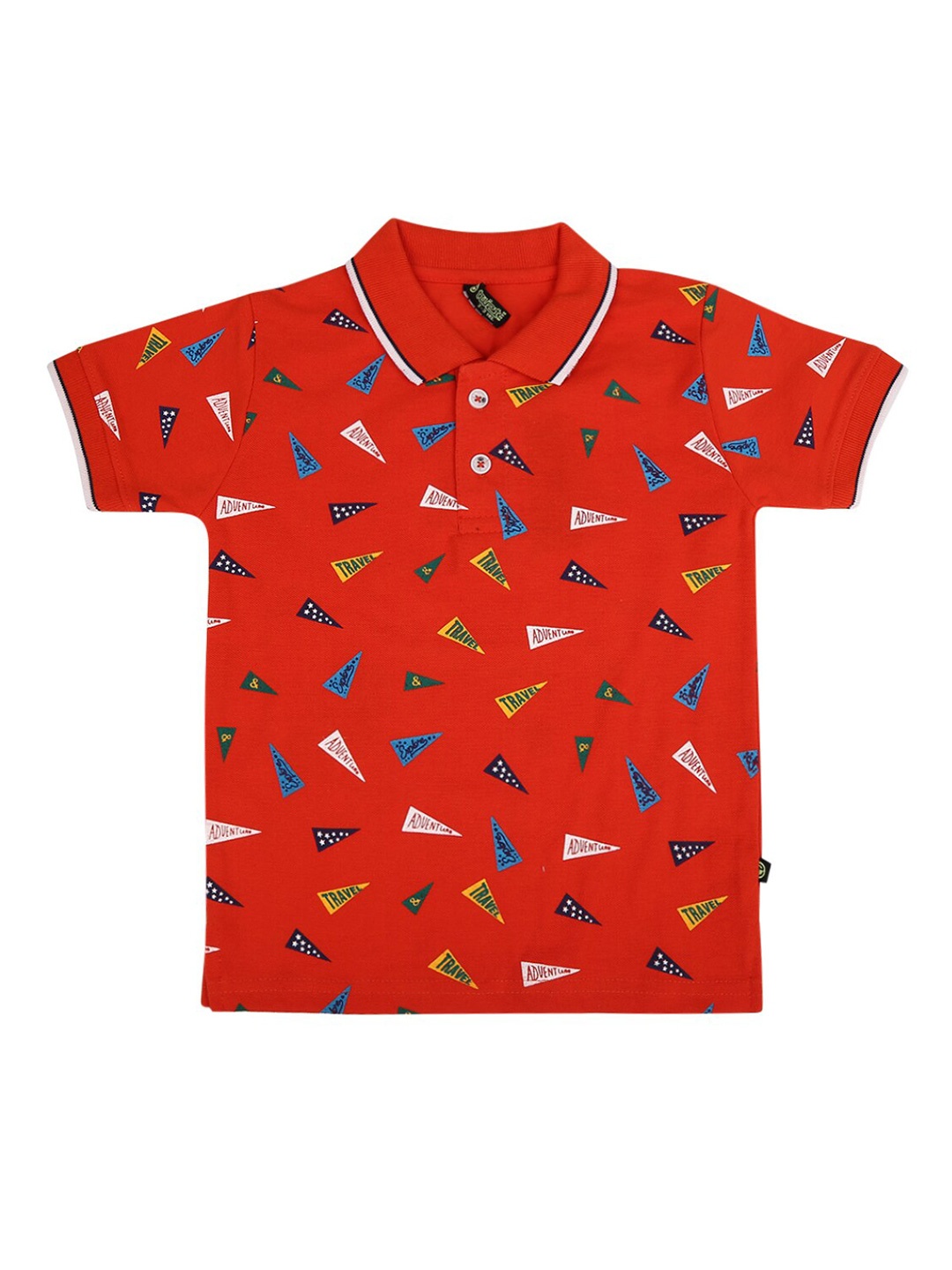

V-Mart Boys Orange Printed Polo Collar Applique T-shirt