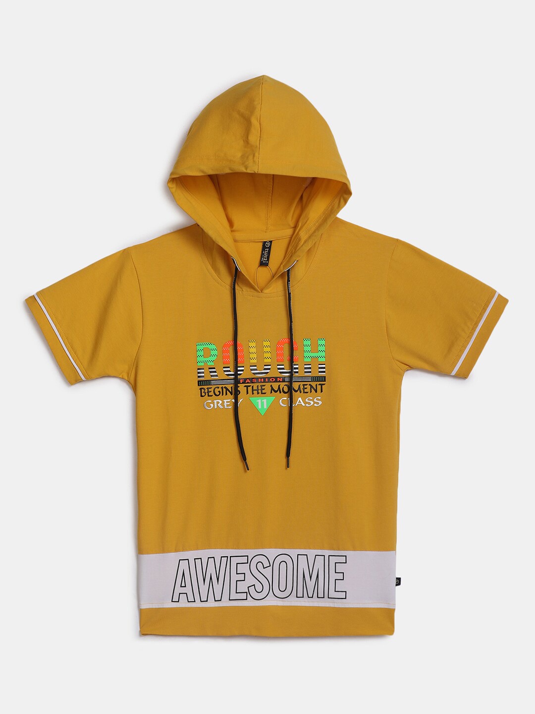 

V-Mart Boys Yellow Typography Printed Hooded T-shirt