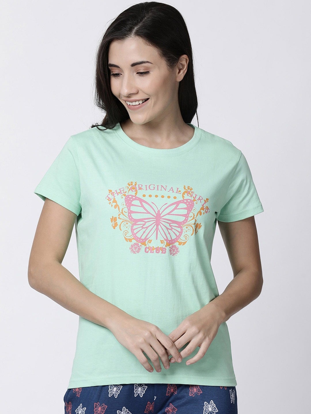 

Kryptic Women Sea Green Printed Cotton Lounge Tshirts