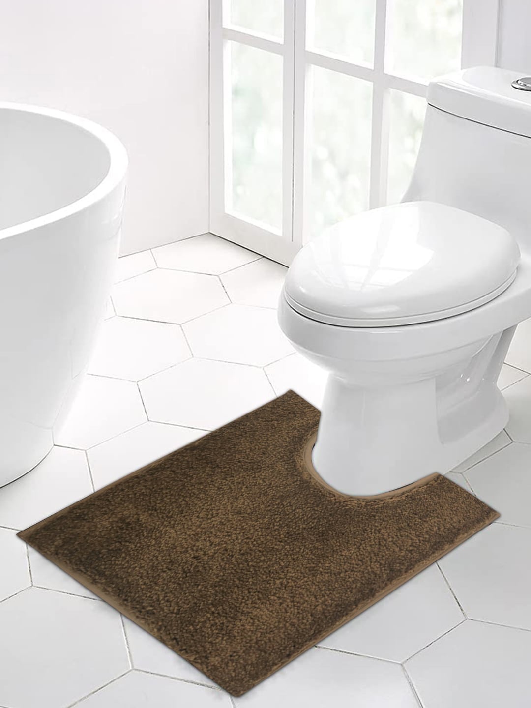 

Shresmo Golden 280 GSM U-Shaped Anti Skid Toilet Rug, Gold