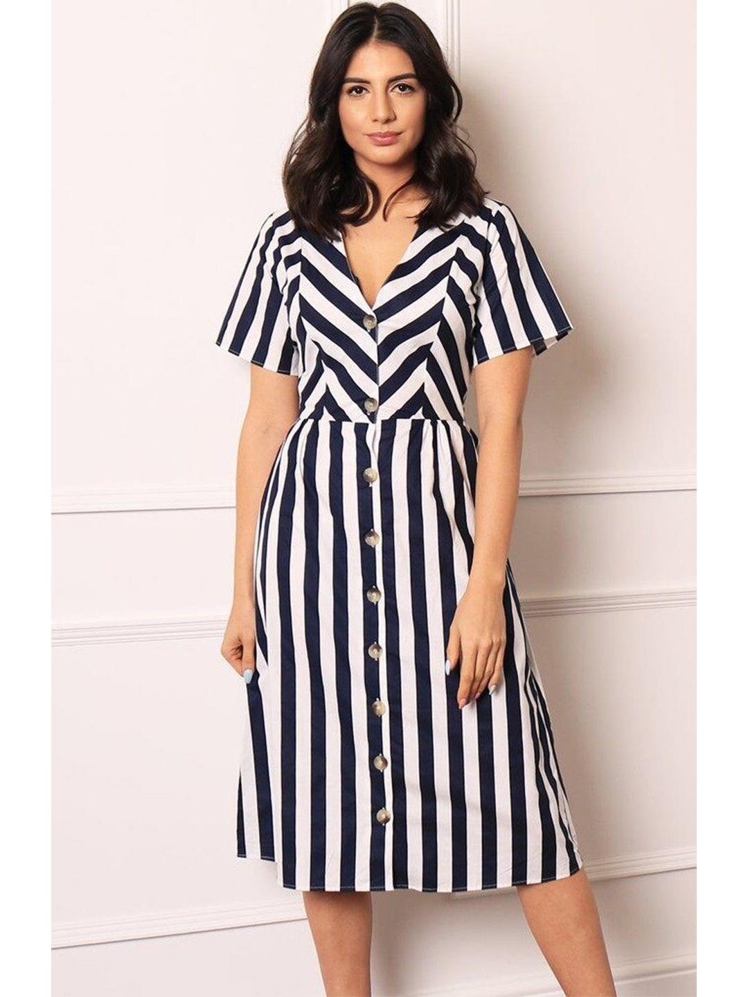 

La Aimee Multicoloured Striped A-Line Dress, Multi