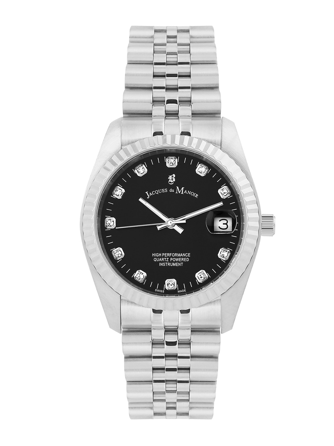 

JACQUES du MANOIR Women Black Brass Skeleton Dial & Silver Toned Stainless Steel Bracelet Style Straps Watch