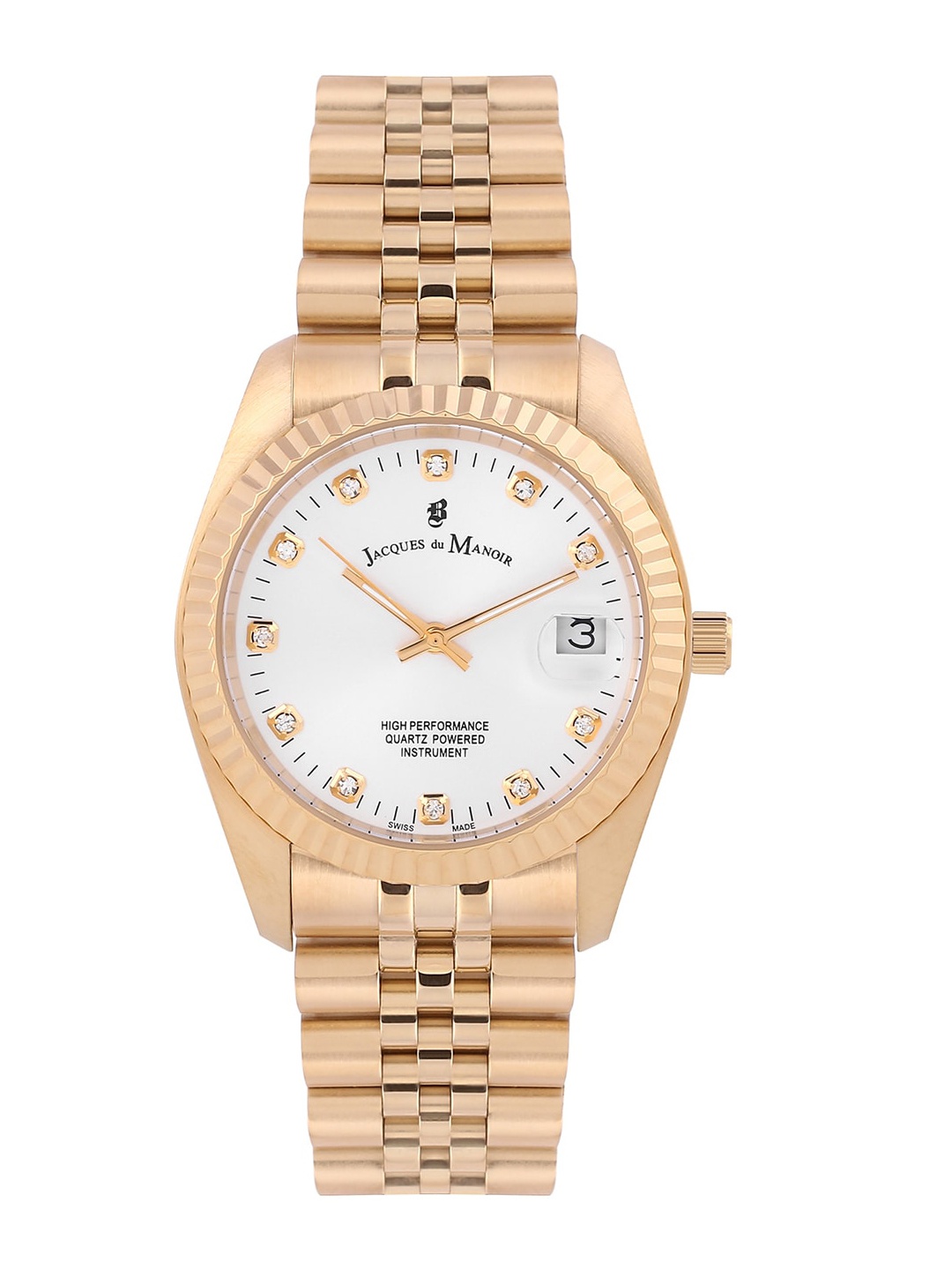 

JACQUES du MANOIR Women Silver-Toned Embellished Dial & Gold Toned Stainless Steel Watch