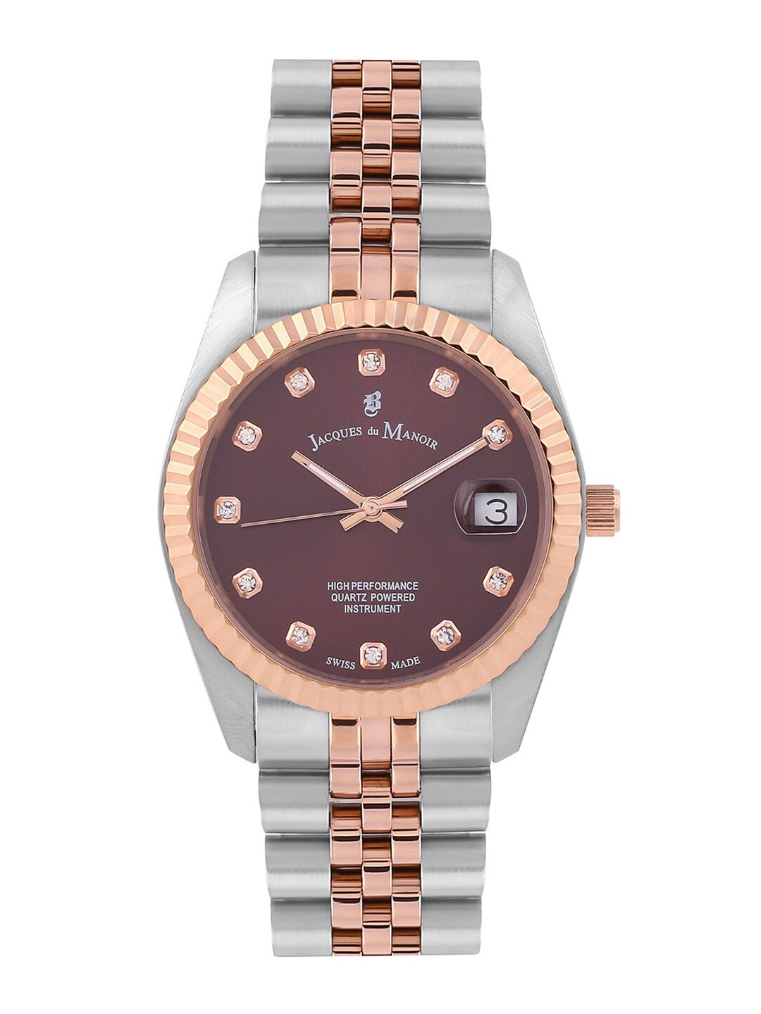 

JACQUES du MANOIR Women Red Brass Embellished Dial & Multicoloured Stainless Steel Bracelet Style Straps Watch, Burgundy