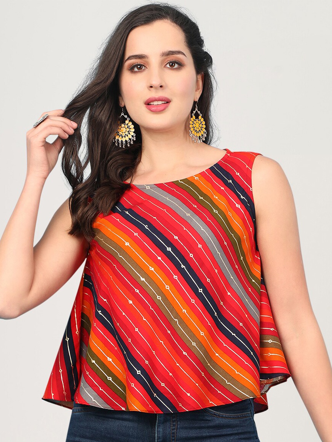

J Turritopsis Red & Yellow Striped Rayon Top