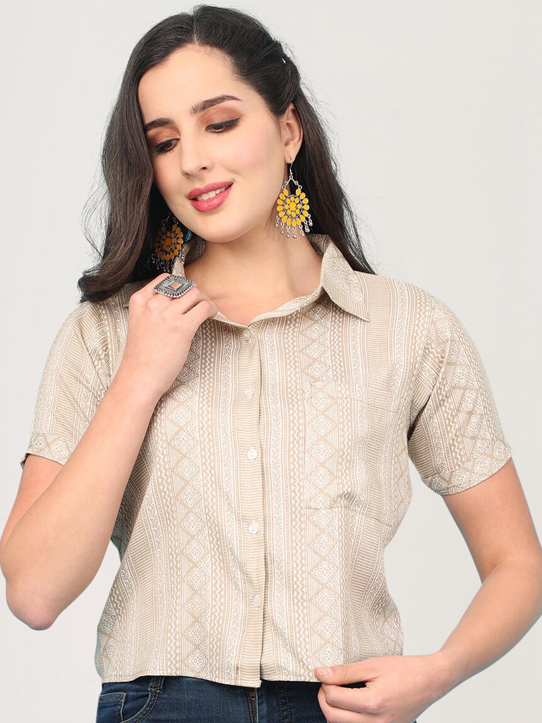 

J Turritopsis Beige Geometric Pattern Print Top