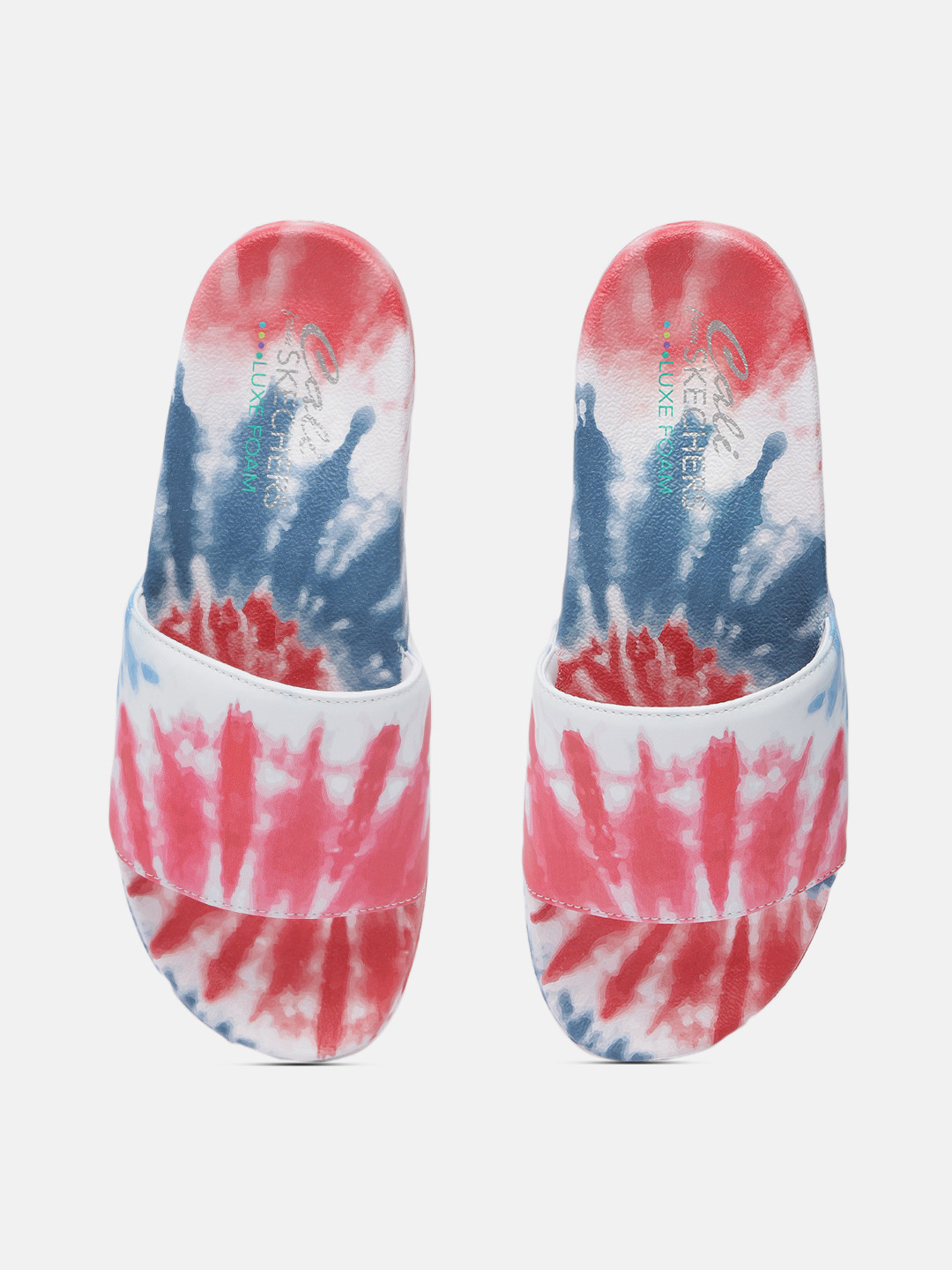 

Skechers Women Navy Blue & Red Printed Rubber Sliders