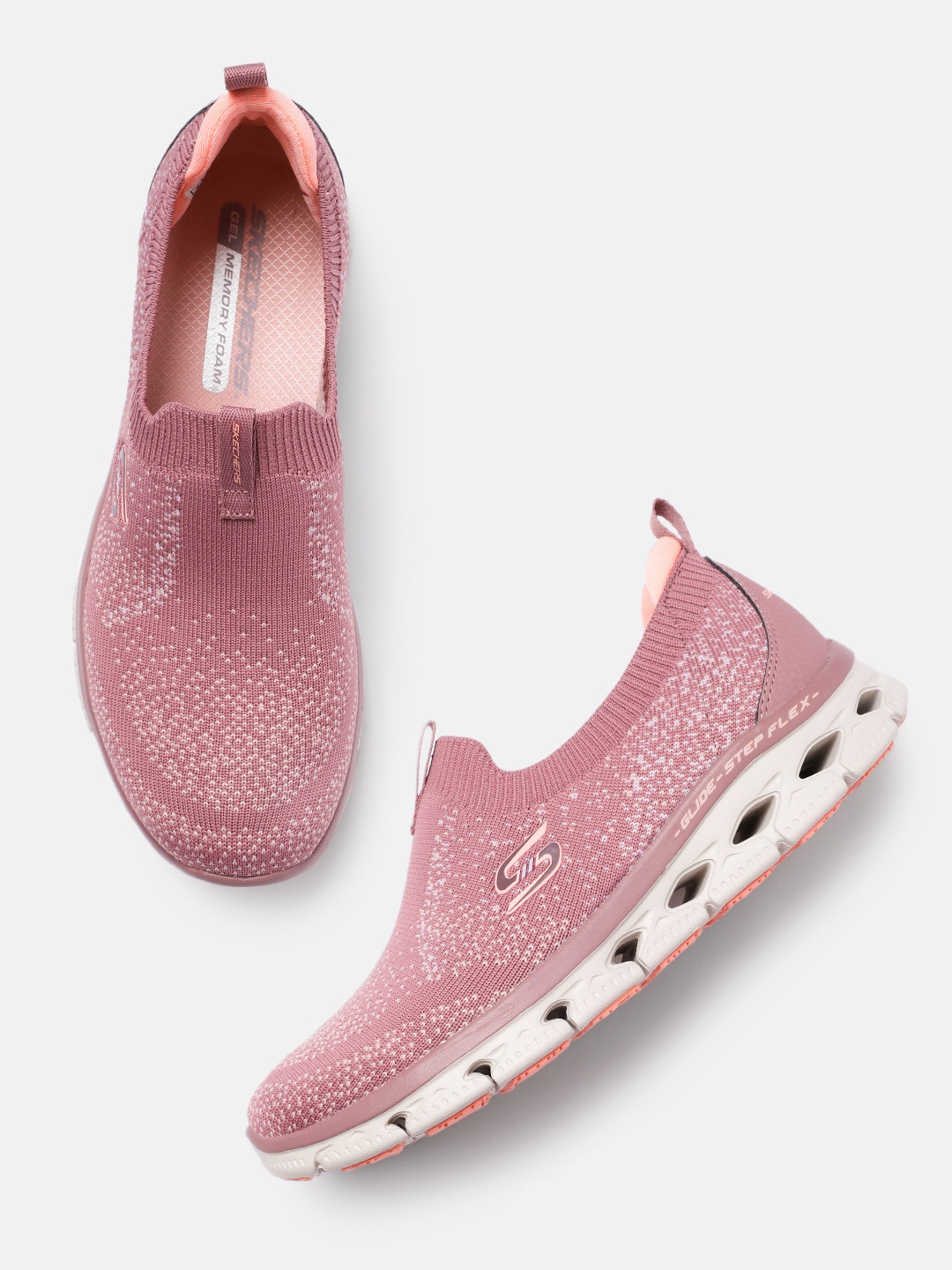 

Skechers Women Mauve Pink Woven Design Glide Step Flex Regular Sneakers