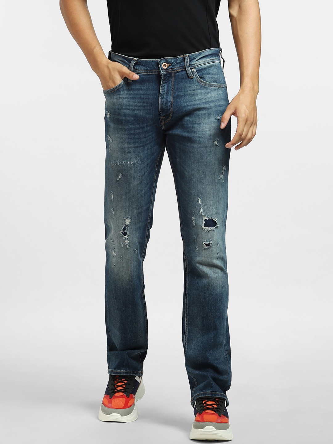 

Jack & Jones Men Blue Low-Rise Low Distress Heavy Fade Stretchable Jeans