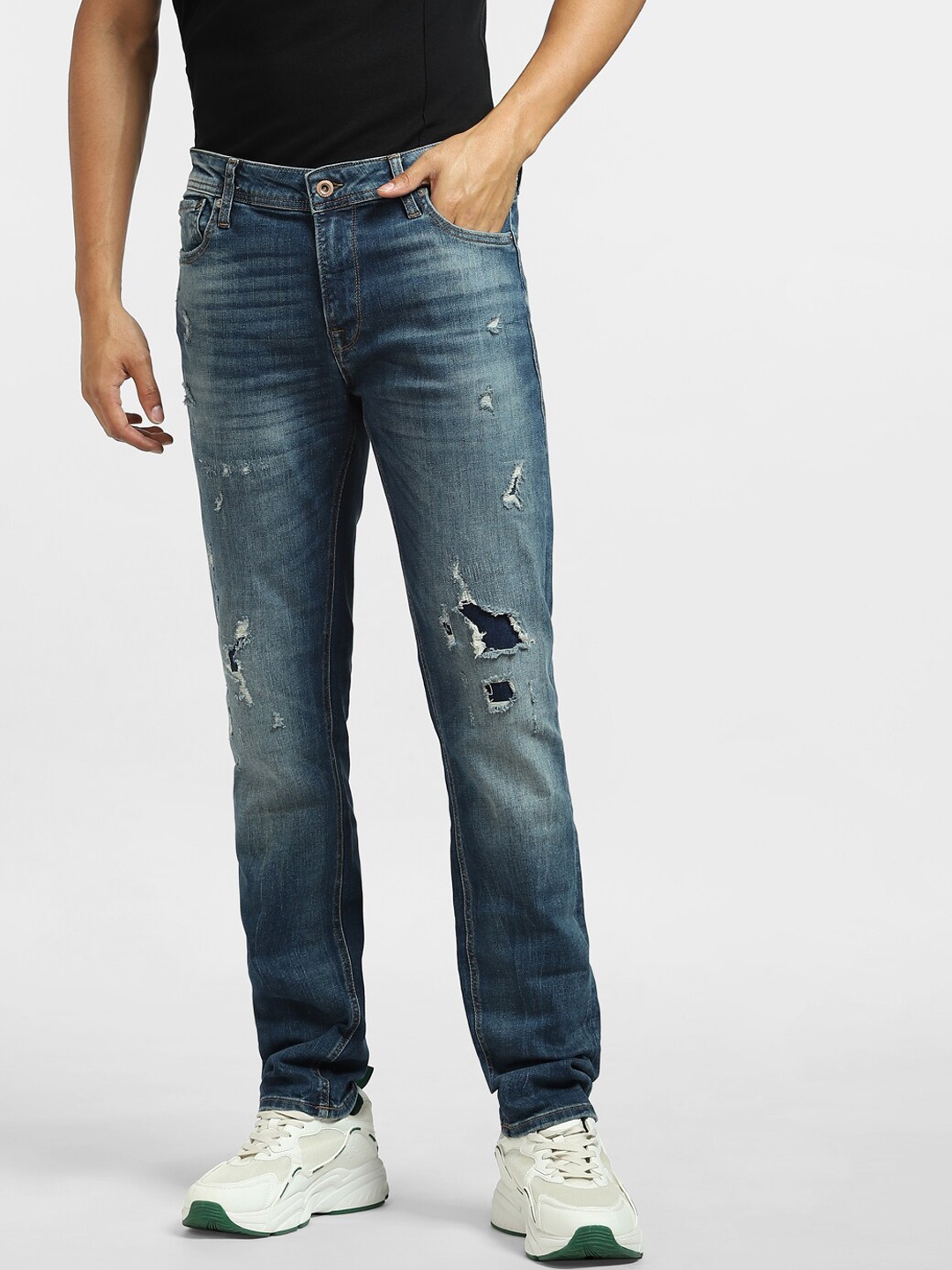 

Jack & Jones Men Blue Mildly Distressed Heavy Fade Stretchable Jeans