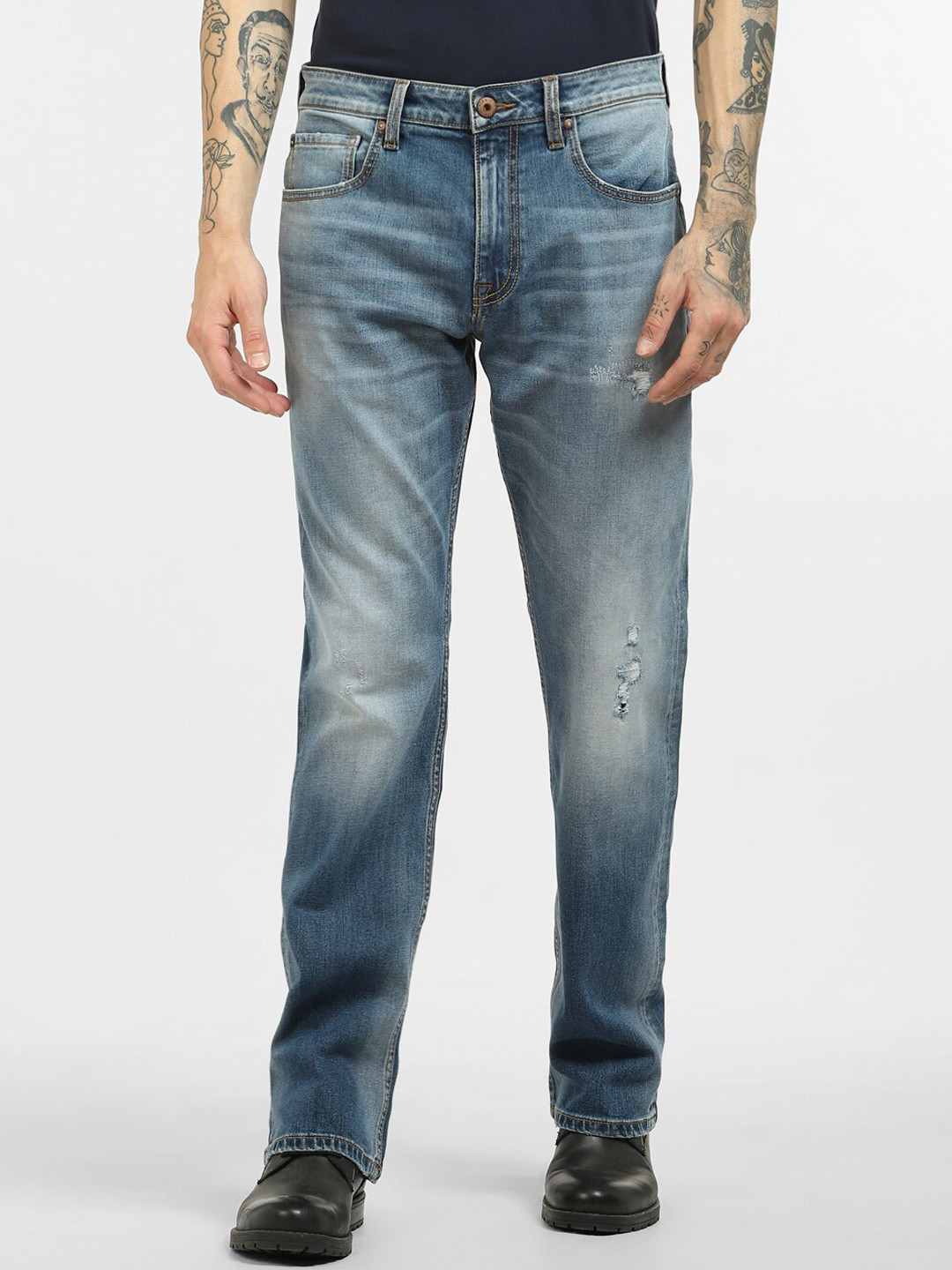 

Jack & Jones Men Blue Low-Rise Mildly Distressed Heavy Fade Stretchable Jeans