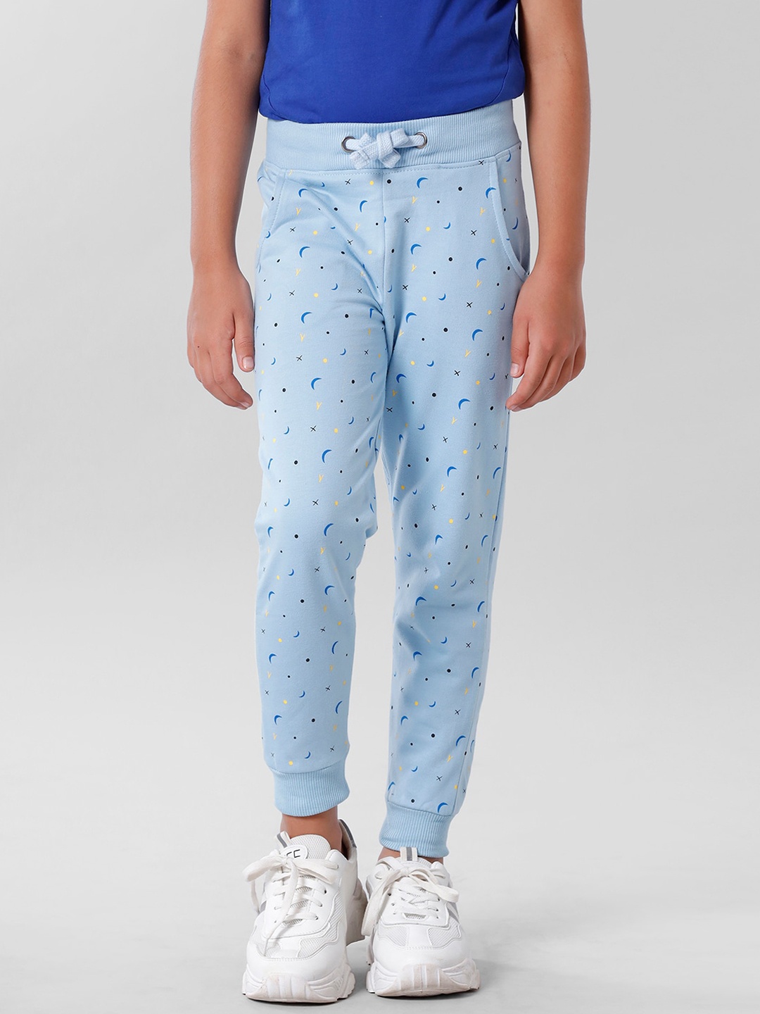 

De Moza Girls Blue Printed Joggers Trousers