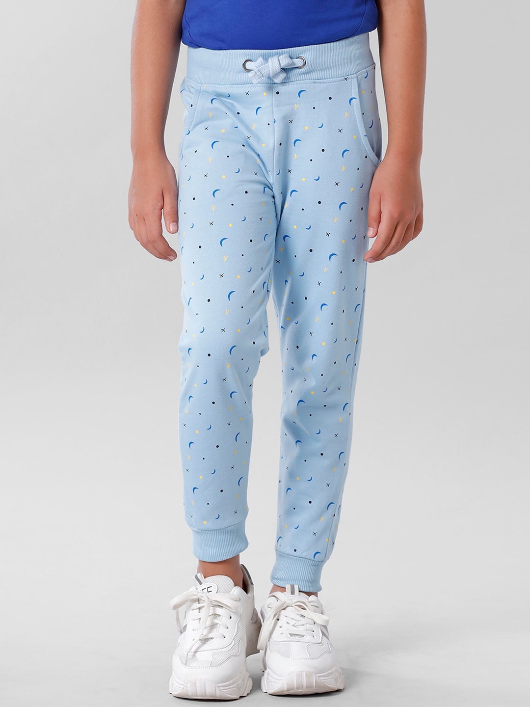 

De Moza Girls Blue Printed Joggers Trousers