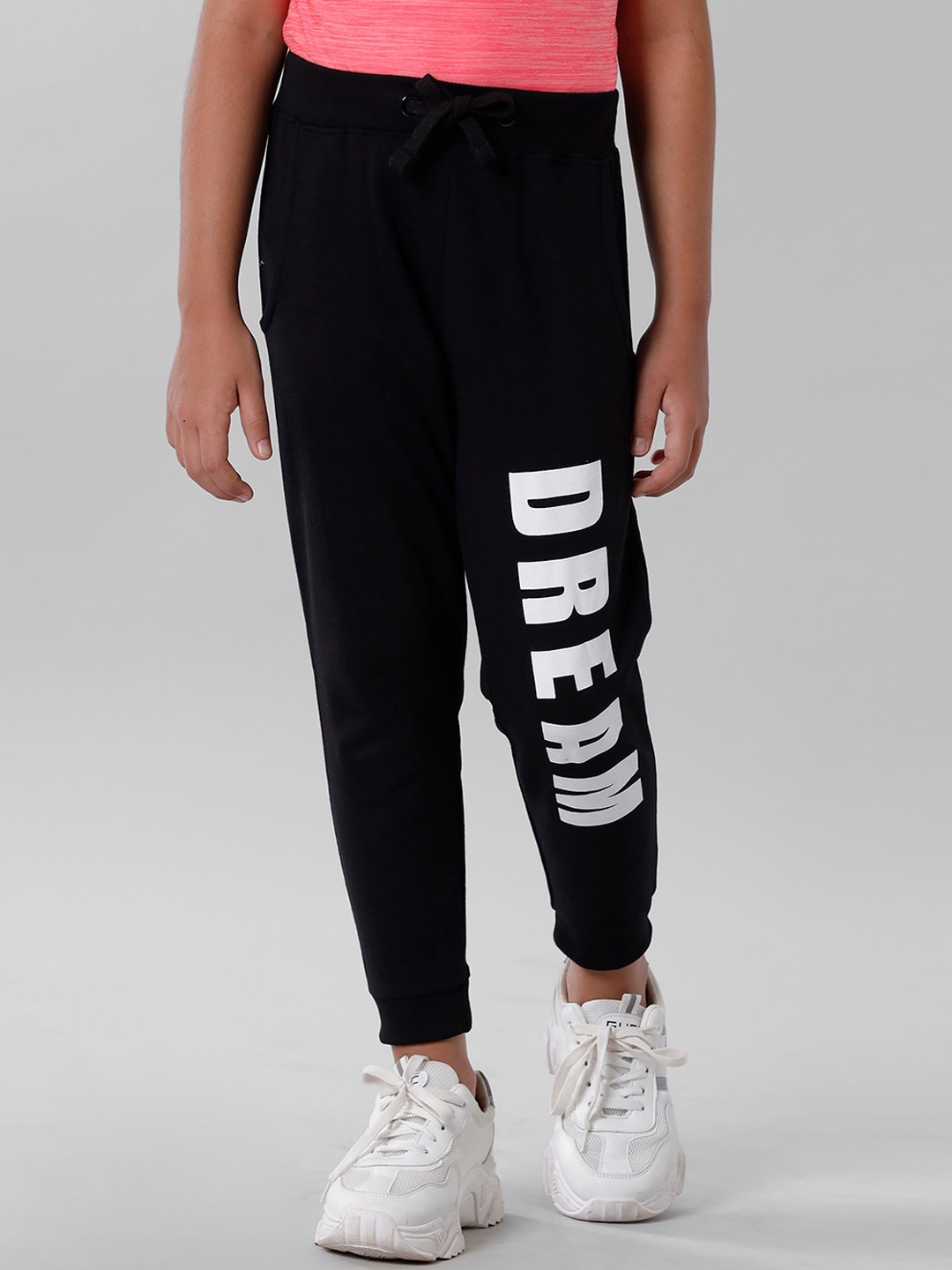 

De Moza Kids-Girls Black Printed Joggers Pure Cotton Trousers