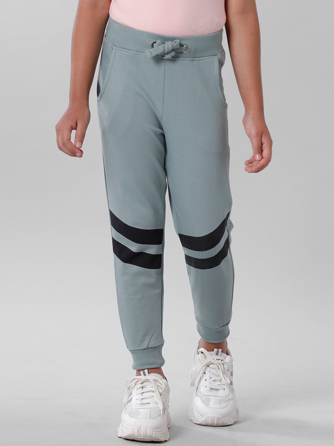 

De Moza Girls Grey and Black Cotton Joggers Trousers Regular Fit