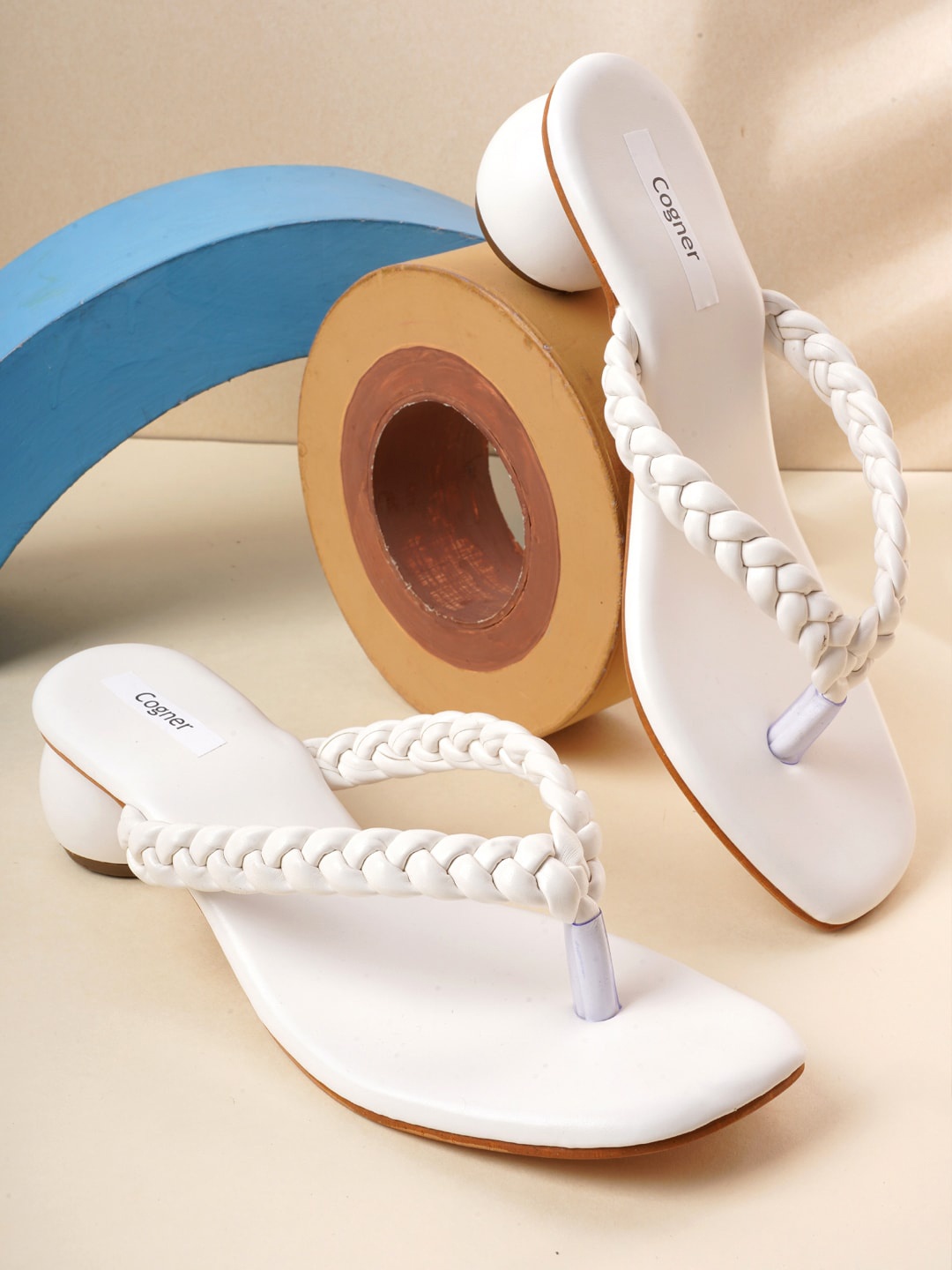 

Cogner White Woven Design Block Sandals