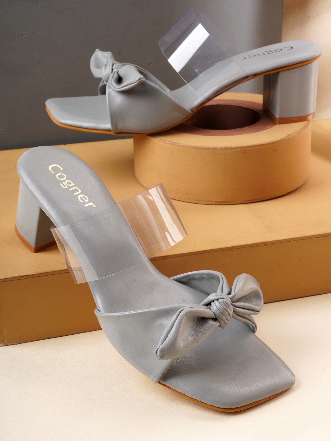 

Cogner Grey Block Sandals with Bows