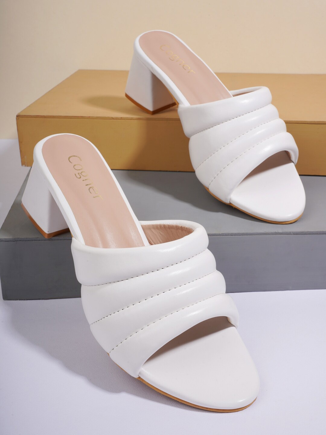 

Cogner White Party Block Heels