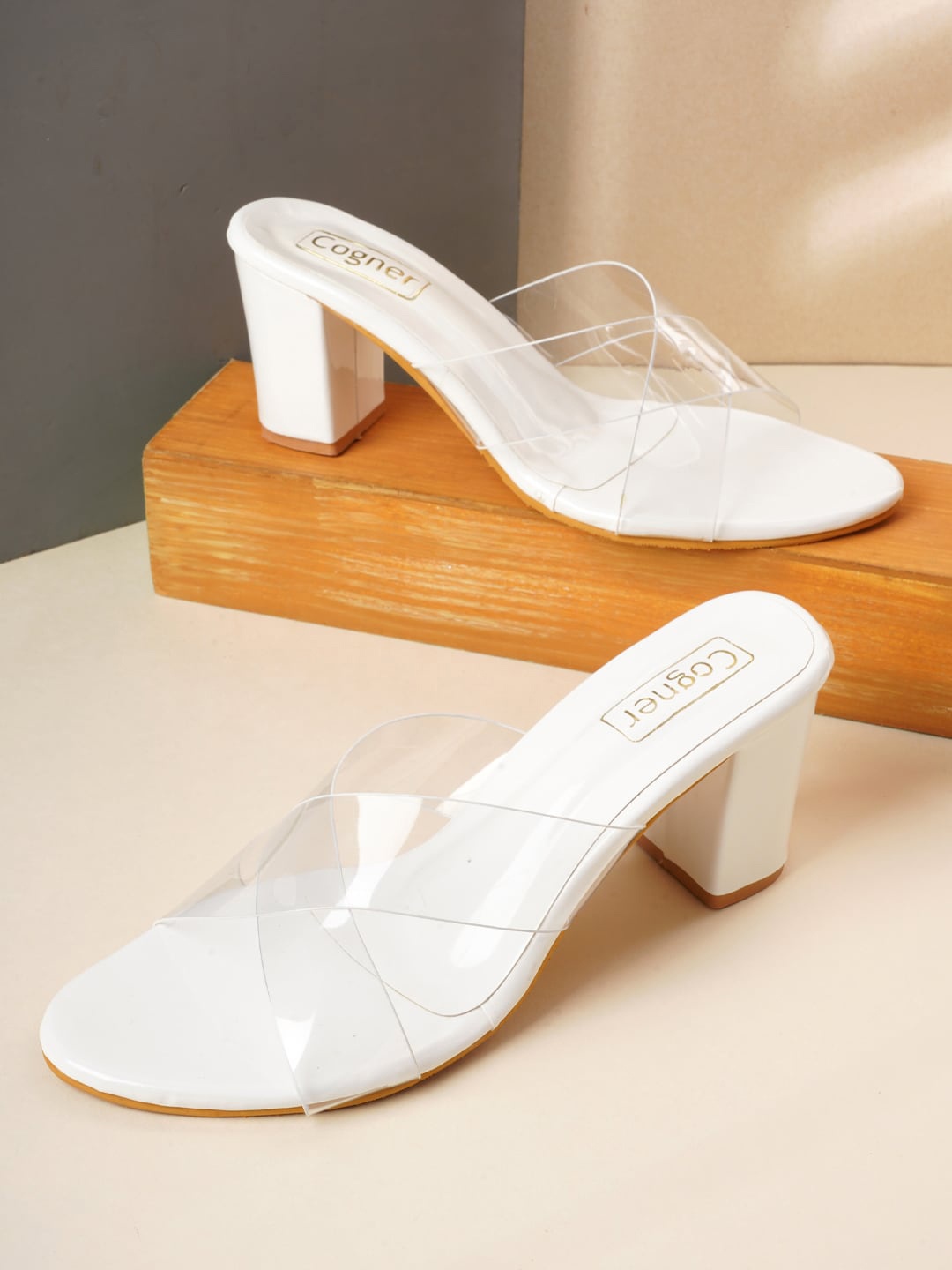 

Cogner White Party Block Sandals