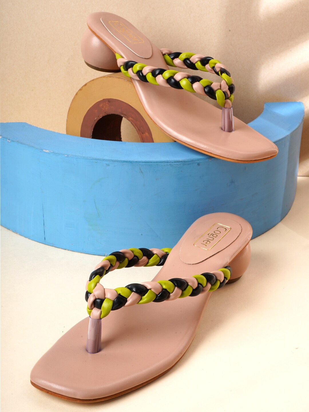 

Cogner Beige & Green Party Block Sandals