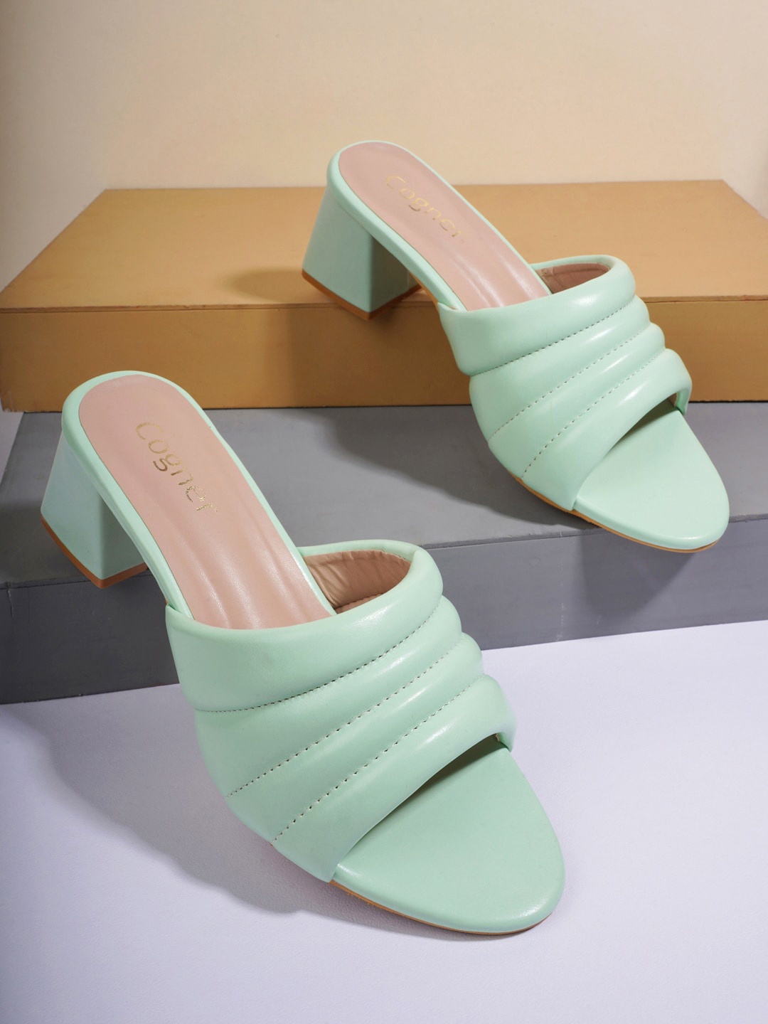 

Cogner Green Solid Block Sandals