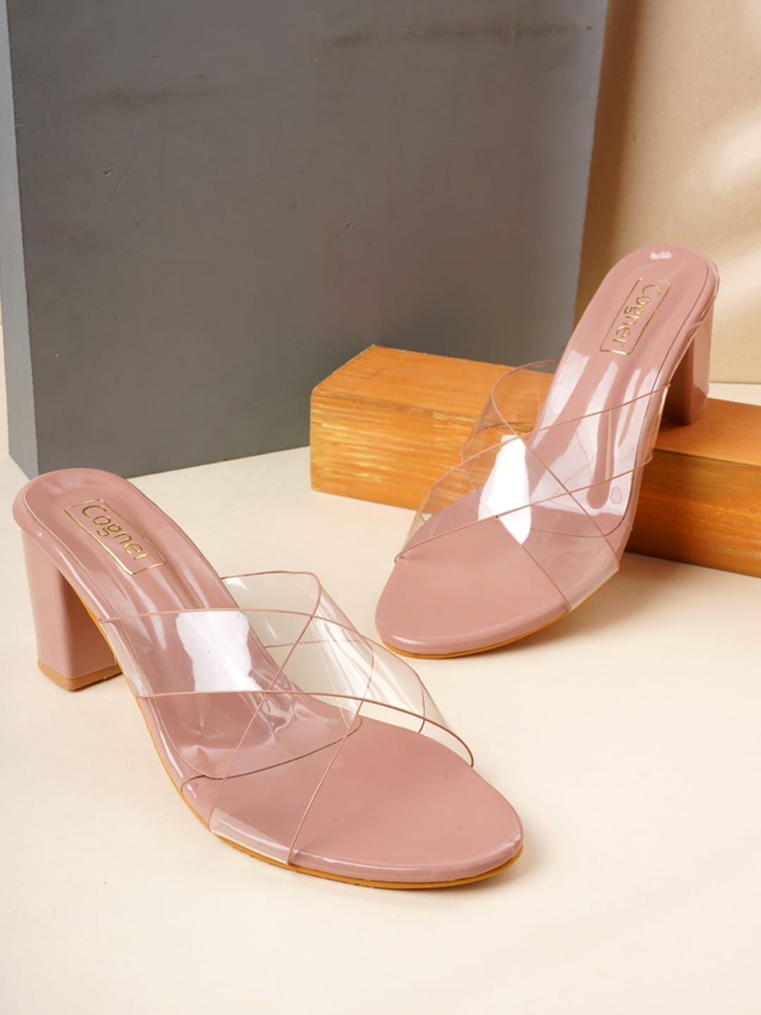

Cogner Beige Party Block Pumps with Bows