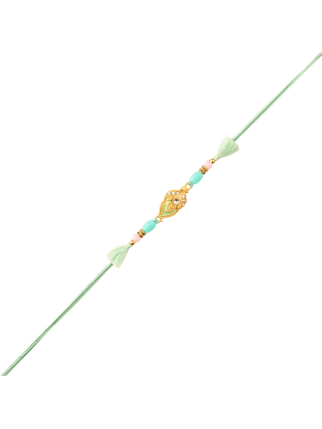 

Arendelle Men Gold-Plated Blue Beaded Thread Rakhi