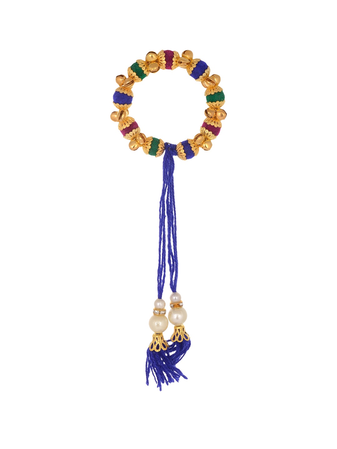 

Arendelle Women Blue Ghungroo Stretch Bangle with Tassel Lumba Rakhi