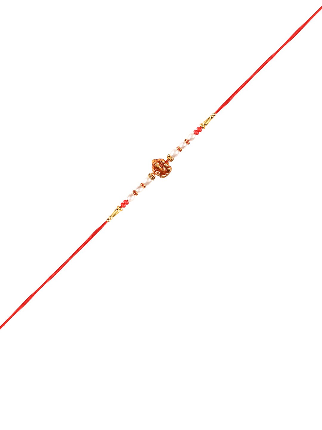 

Arendelle Men Red Gold-Plated Beaded Thread Rakhi