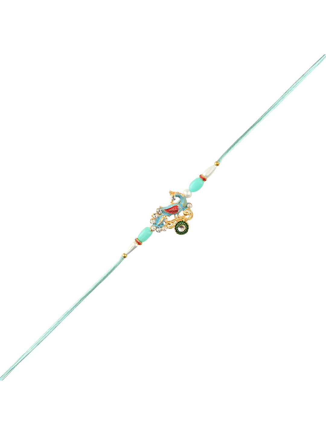 

Arendelle Men Gold-Plated Blue Peacock Rakhi