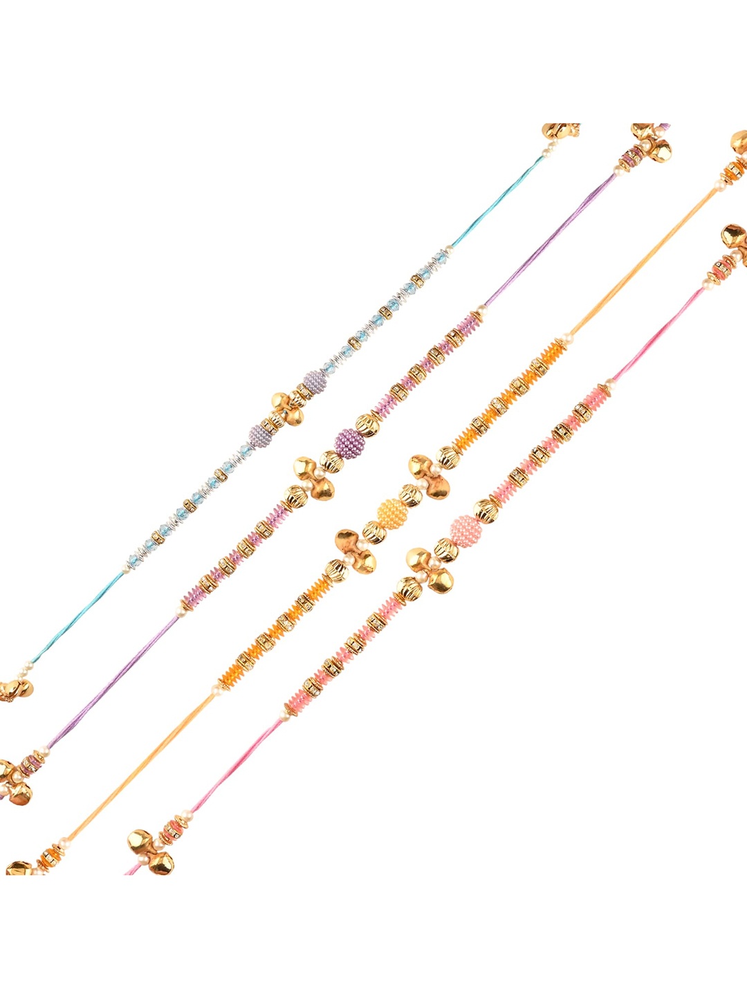 

Arendelle Men Set of 4 Pink & Gold-toned Beaded Ghungroo Rakhi